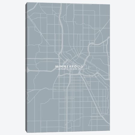 Minneapolis City Map Grey Blue Style Canvas Print #WDA1772} by WallDecorAddict Canvas Artwork
