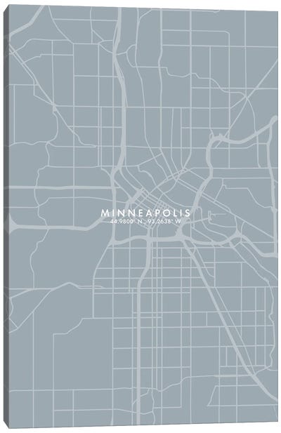 Minneapolis City Map Grey Blue Style Canvas Art Print - Minneapolis Art