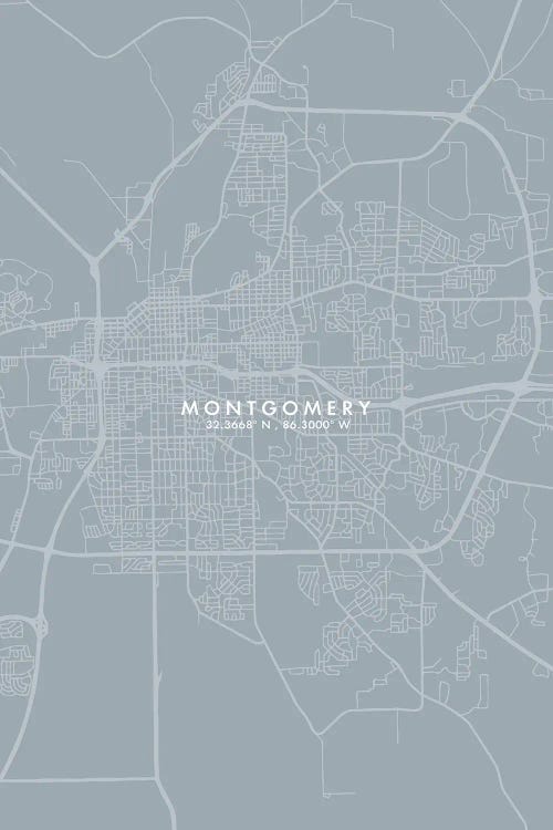 Montgomery, Alabama City Map Grey Blue Style