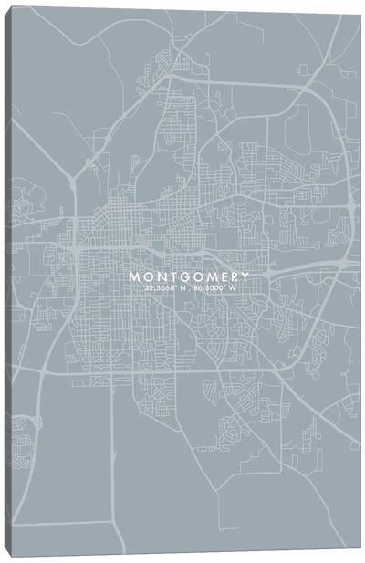 Montgomery, Alabama City Map Grey Blue Style Canvas Art Print