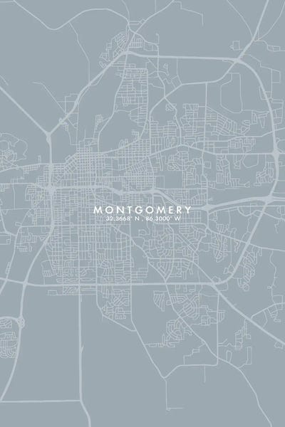 Alabama: Montgomery, Alabama City Map Grey Blue Style by WallDecorAddict