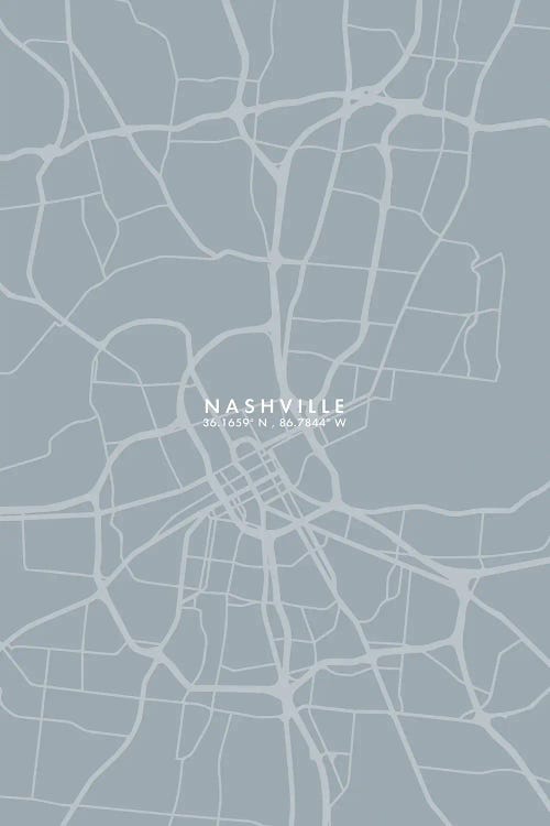 Nashville City Map Grey Blue Style