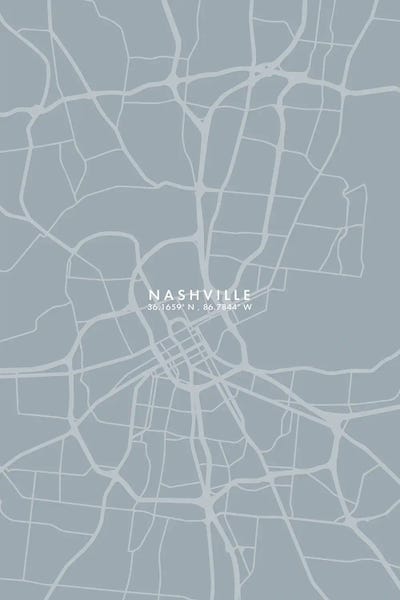 Tennessee: Nashville City Map Grey Blue Style by WallDecorAddict