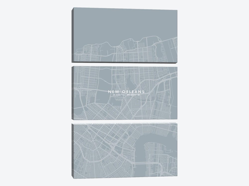 New Orleans City Map Grey Blue Style by WallDecorAddict 3-piece Art Print