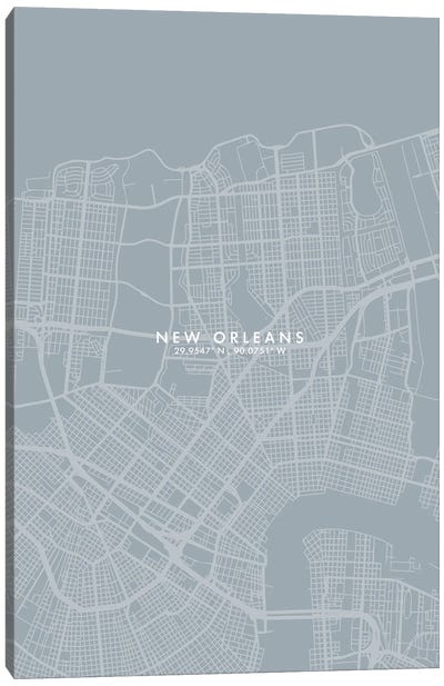 New Orleans City Map Grey Blue Style Canvas Art Print - New Orleans Art