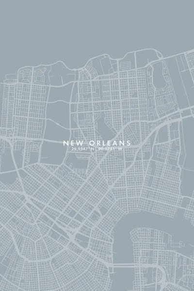 New Orleans Maps: New Orleans City Map Grey Blue Style by WallDecorAddict