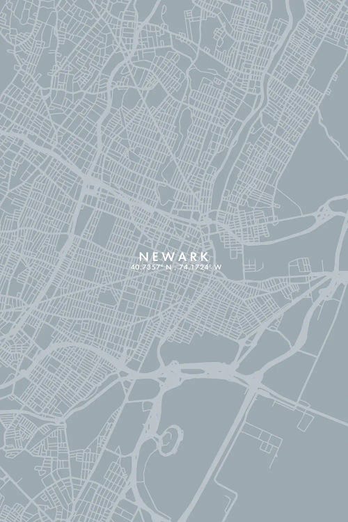 Newark, New Jersey City Map Grey Blue Style by WallDecorAddict wall art