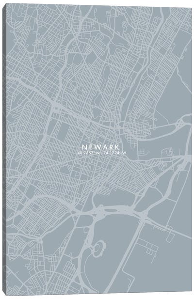 Newark, New Jersey City Map Grey Blue Style Canvas Art Print - New Jersey Art