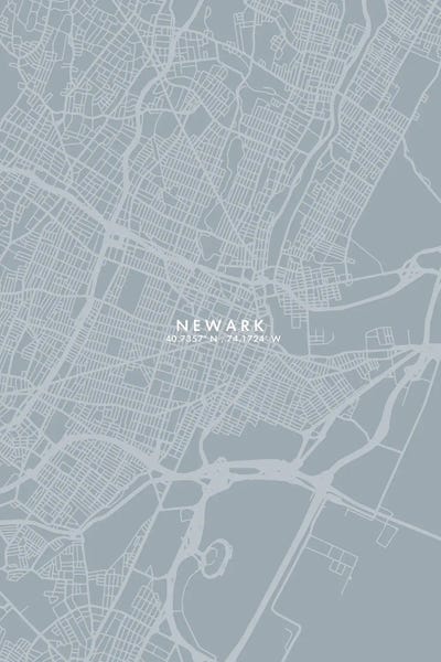 Newark, New Jersey City Map Grey Blue Style