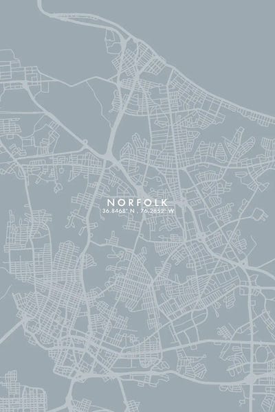 Norfolk: Norfolk City Map Grey Blue Style by WallDecorAddict