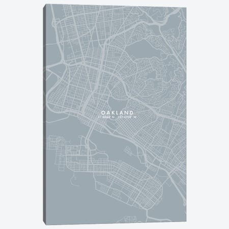 Oakland, California City Map Grey Blue Style Canvas Print #WDA1778} by WallDecorAddict Canvas Art