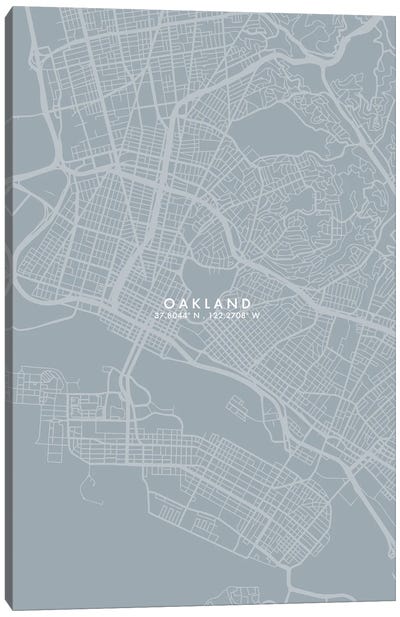 Oakland, California City Map Grey Blue Style Canvas Art Print - Oakland Art
