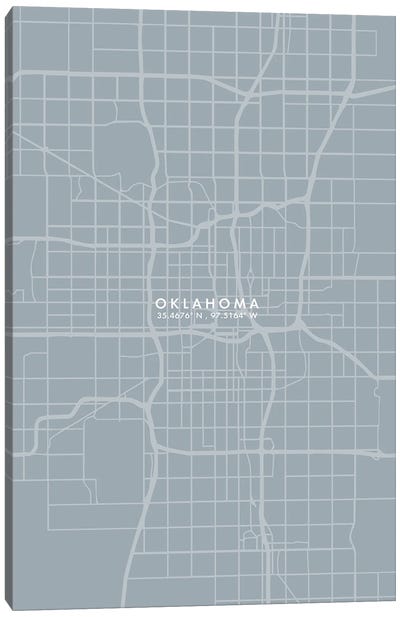 Oklahoma City Map Grey Blue Style Canvas Art Print - Oklahoma Art