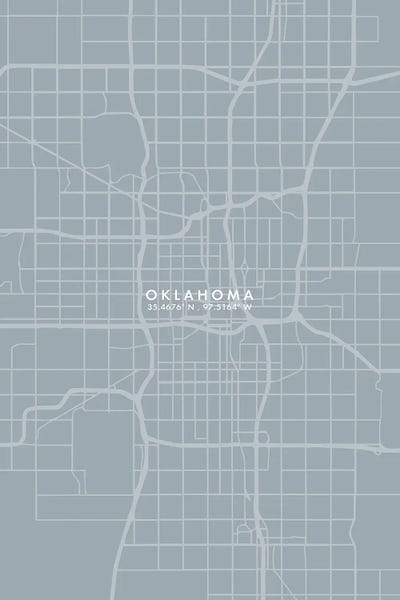 Oklahoma: Oklahoma City Map Grey Blue Style by WallDecorAddict