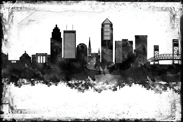 Jacksonville Black And White Framed Skylines by WallDecorAddict wall art