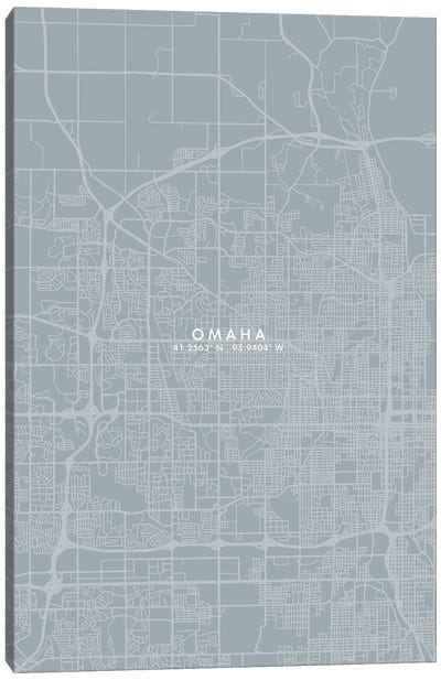 Omaha City Map Grey Blue Style Canvas Art Print - Omaha Art