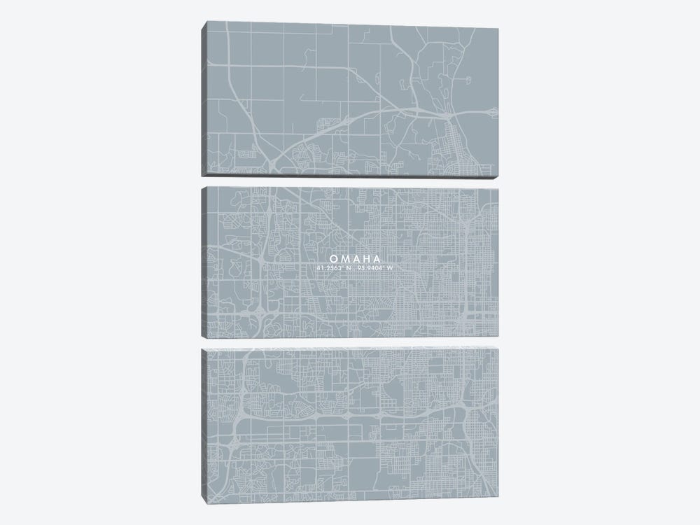 Omaha City Map Grey Blue Style by WallDecorAddict 3-piece Canvas Print