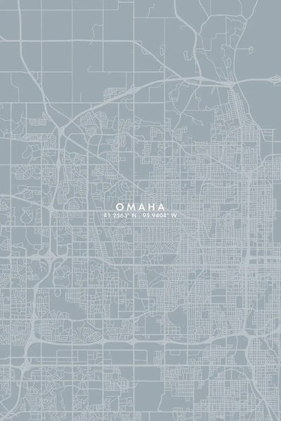 Nebraska: Omaha City Map Grey Blue Style by WallDecorAddict