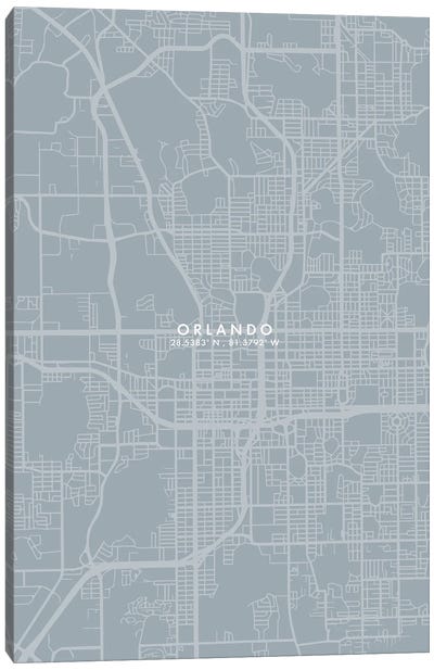 Orlando City Map Grey Blue Style Canvas Art Print - Orlando Art