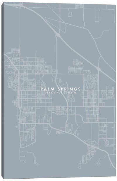 Palm Springs, California City Map Grey Blue Style Canvas Art Print - Palm Springs Art