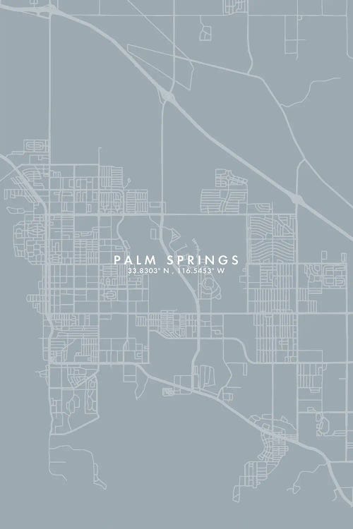 Palm Springs, California City Map Grey Blue Style