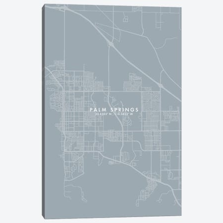Palm Springs, California City Map Grey Blue Style Canvas Print #WDA1782} by WallDecorAddict Canvas Print
