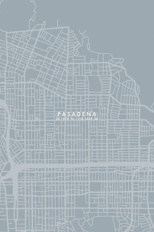 Pasadena, California City Map Grey Blue Style