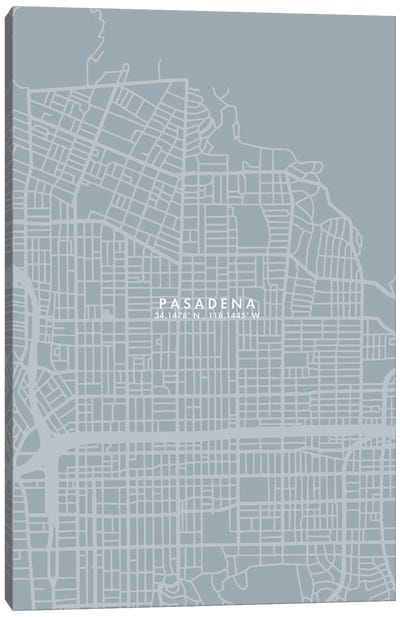 Pasadena, California City Map Grey Blue Style Canvas Art Print