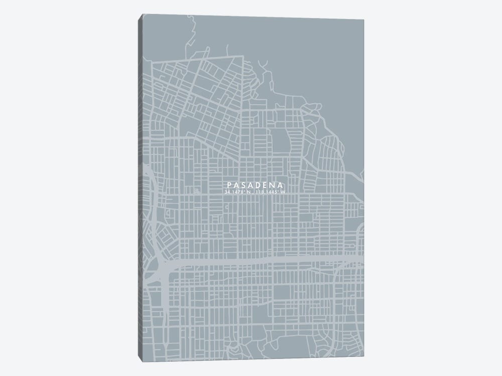 Pasadena, California City Map Grey Blue Style by WallDecorAddict 1-piece Canvas Art