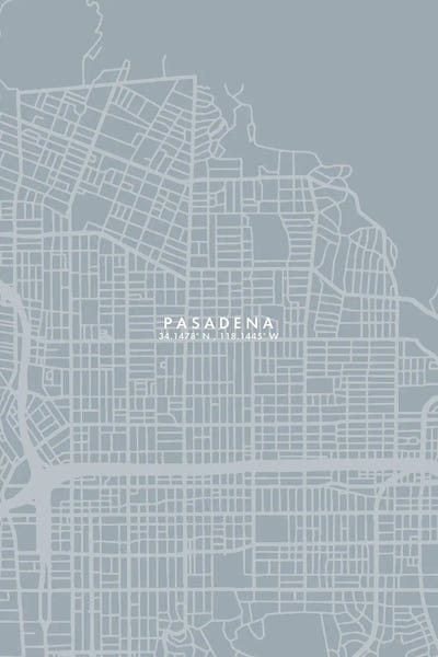 Pasadena: Pasadena, California City Map Grey Blue Style by WallDecorAddict