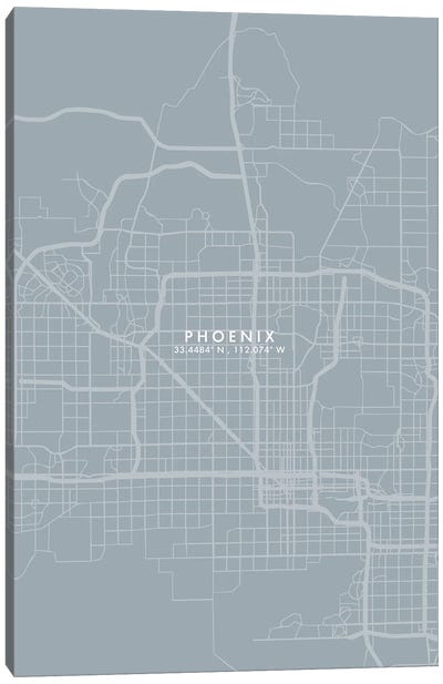 Phoenix City Map Grey Blue Style Canvas Art Print - Phoenix Art