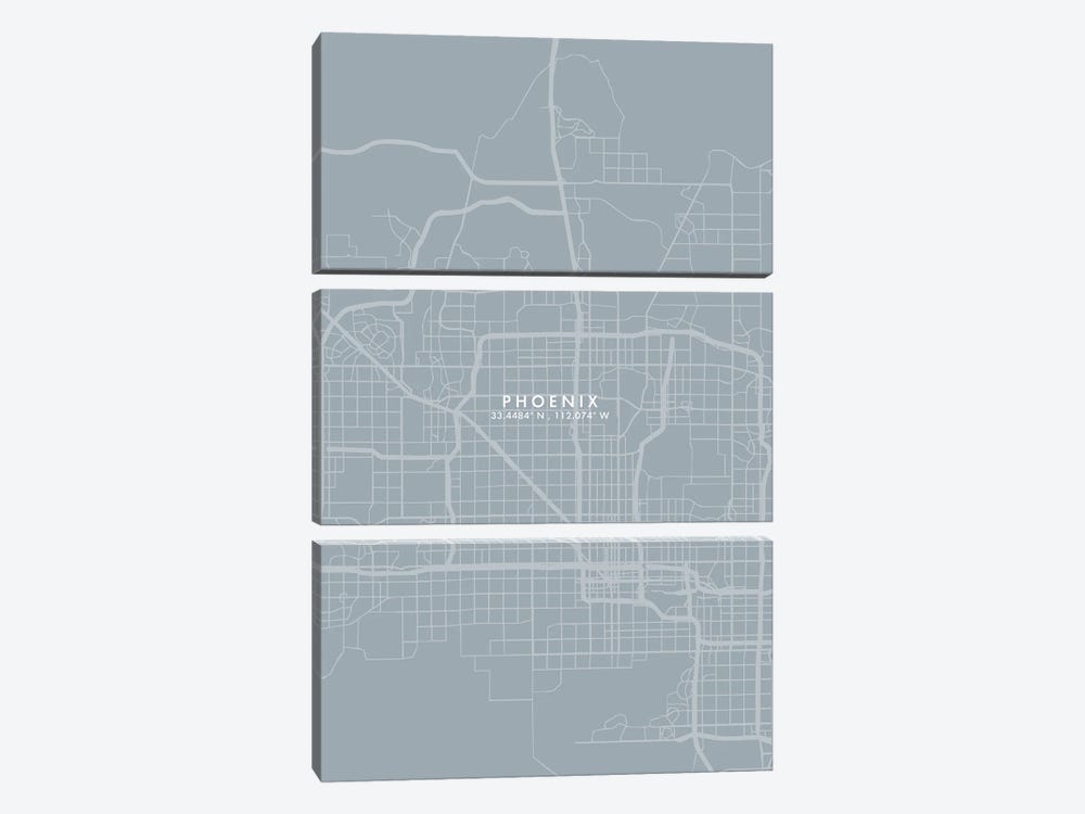 Phoenix City Map Grey Blue Style by WallDecorAddict 3-piece Canvas Print