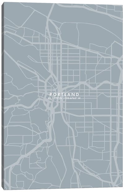 Portland City Map Grey Blue Style Canvas Art Print - Portland Art