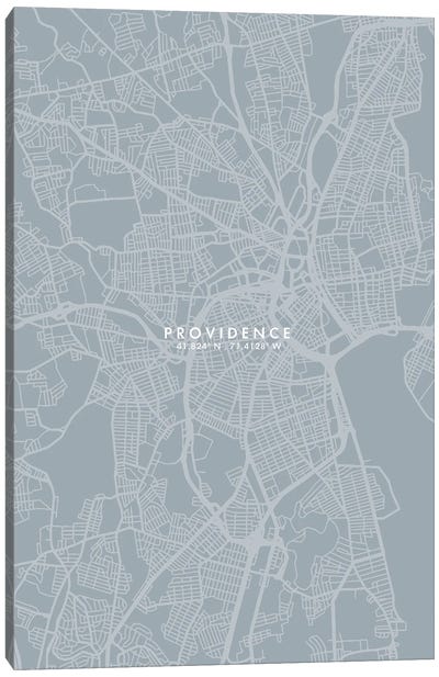 Providence City Map Grey Blue Style Canvas Art Print - Rhode Island Art