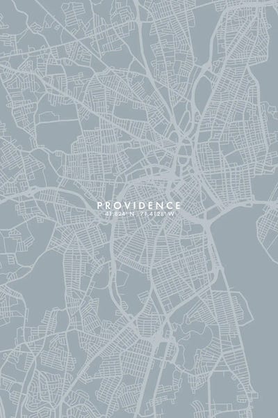 Rhode Island: Providence City Map Grey Blue Style by WallDecorAddict