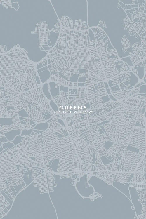 Queens, New York City Map Grey Blue Style