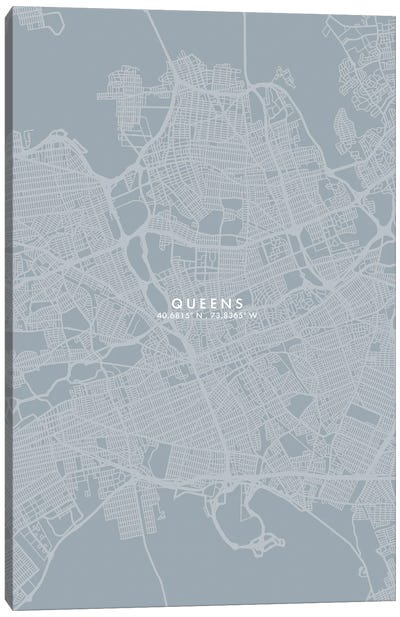 Queens, New York City Map Grey Blue Style Canvas Art Print