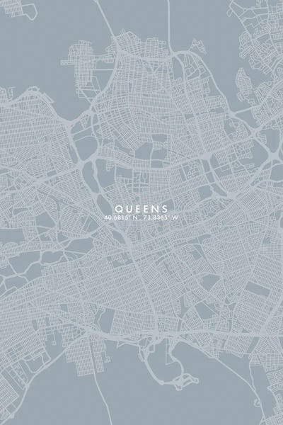 Queens: Queens, New York City Map Grey Blue Style by WallDecorAddict