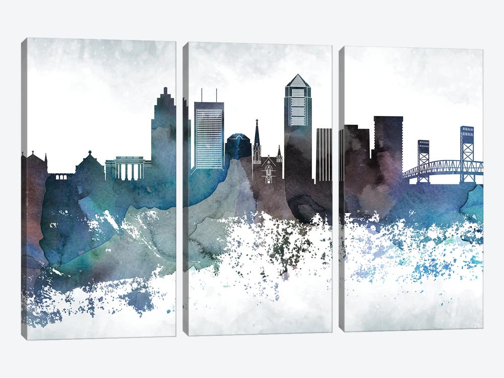Jacksonville Bluish Skylines by WallDecorAddict 3-piece Canvas Art Print