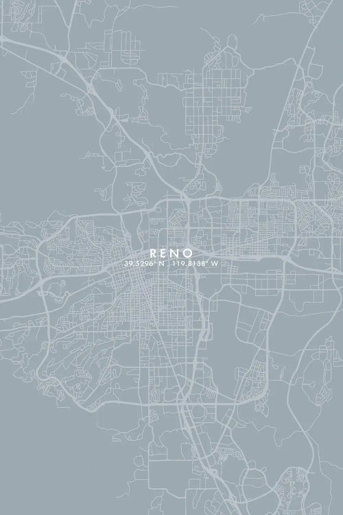 Reno, Nevada City Map Grey Blue Style by WallDecorAddict wall art