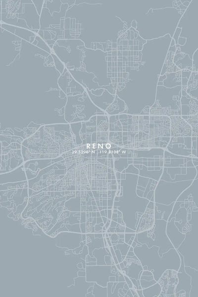 Reno, Nevada City Map Grey Blue Style