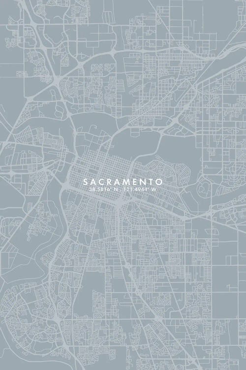 Sacramento City Map Grey Blue Style