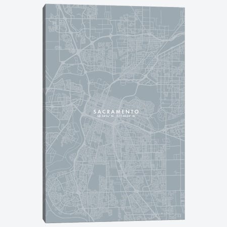 Sacramento City Map Grey Blue Style Canvas Print #WDA1792} by WallDecorAddict Canvas Art