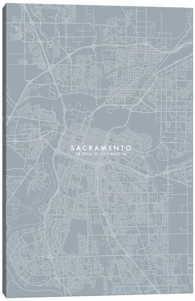Sacramento City Map Grey Blue Style Canvas Art Print - Sacramento Art