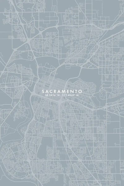 Sacramento City Map Grey Blue Style