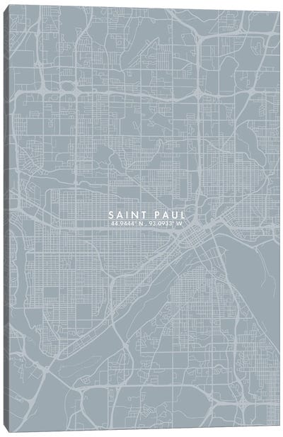 Saint Paul City Map Grey Blue Style Canvas Art Print