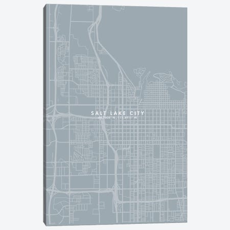 Salt Lake City Map Grey Blue Style Canvas Print #WDA1795} by WallDecorAddict Canvas Art Print