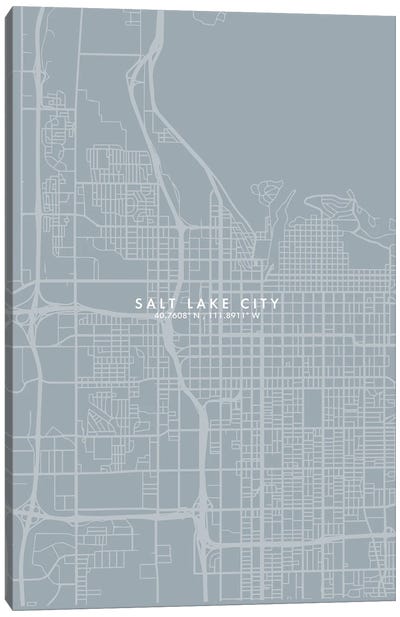 Salt Lake City Map Grey Blue Style Canvas Art Print