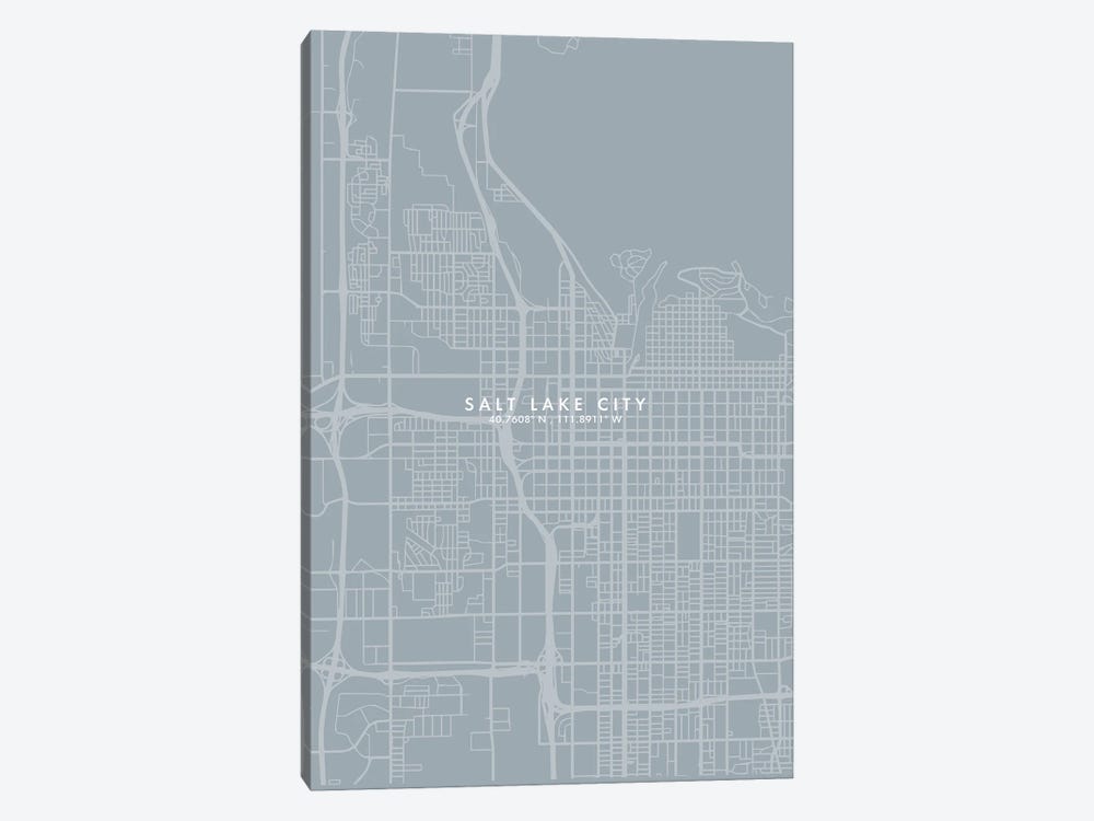 Salt Lake City Map Grey Blue Style by WallDecorAddict 1-piece Canvas Print