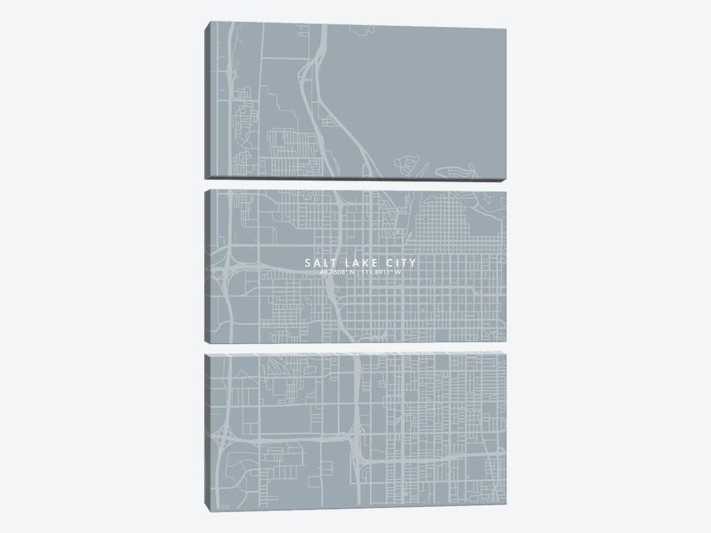 Salt Lake City Map Grey Blue Style by WallDecorAddict 3-piece Canvas Print